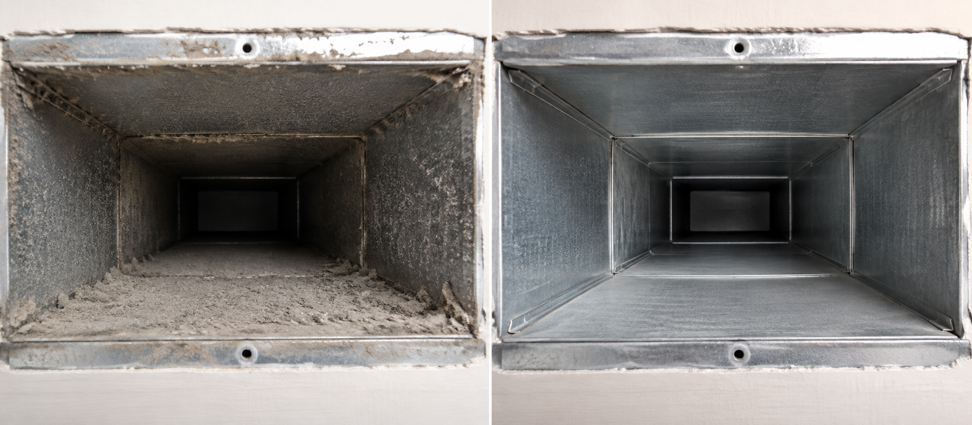 Air duct before and after professional cleaning